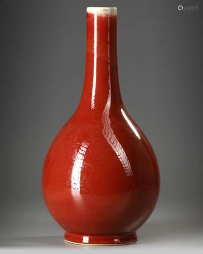 A Chinese copper-red-glazed bottle vase