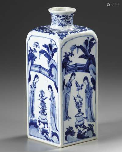 A CHINESE BLUE AND WHITE SQUARE VASE, KANGXI PERIOD (1662-17...