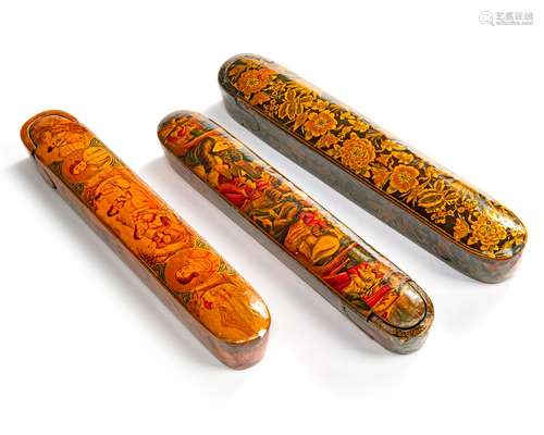 THREE OF LACQUER PAPIER-MACHÉ PENBOXES (QALAMDAN), PERSIA, Q...