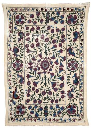 A SUZANI, SILK EMBROIDERED PANEL, UZBEKISTAN, 20TH CENTURY