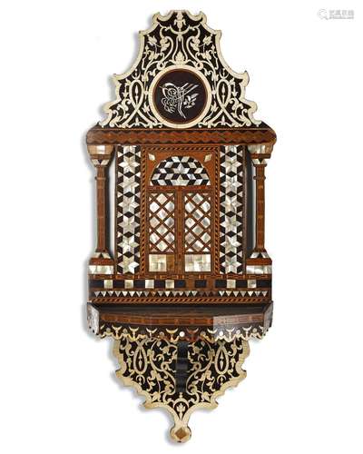 A WOODEN MOTHER-OF-PEARL INLAID TURAN HOLDER, 19TH CENTURY