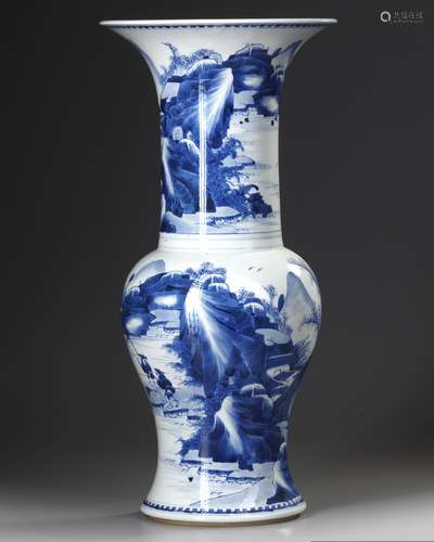 A CHINESE PORCELAIN BLUE AND WHiTE YEN YEN VASE, QING DYNAST...