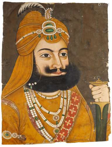 A LARGE PORTRAIT OF MAHARAJA SHER SINGH OR PROBABLY MAHARAJA...