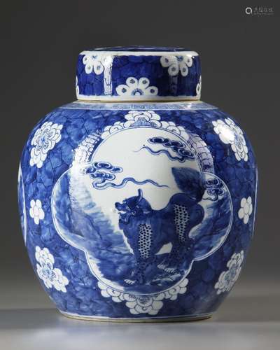 A CHINESE BLUE AND WHITE GINGER JAR AND COVER, KANGXI PERIOD...