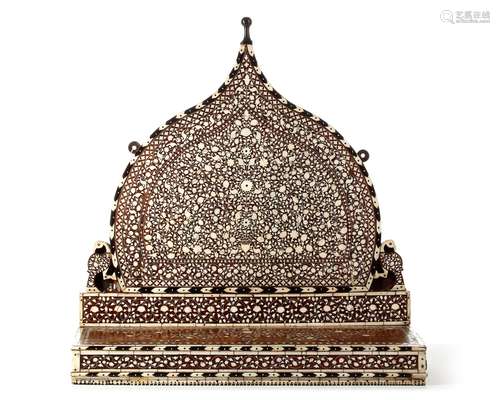 A HOSHIAPUR IVORY-INLAID WOOD STAND, NORTHERN INDIA, 19TH CE...