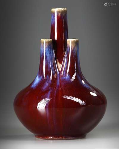 A CHINESE FLAMBÉ 'FIVE NECK' VASE, CHINA, 19TH-20TH CENTURY