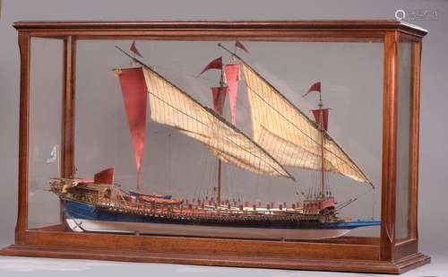 Maquette de la galère la Réale en bois peint, voiles et grée...