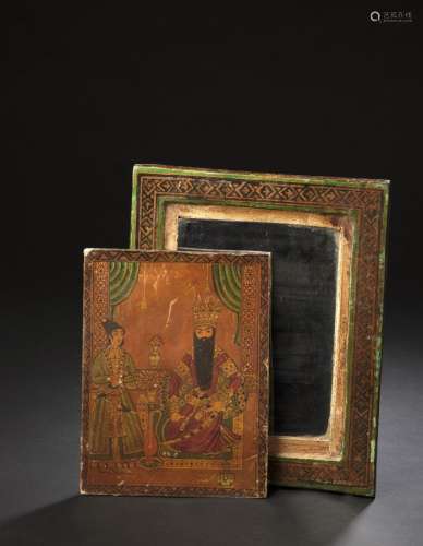 Miroir persan Papier mâché laqué Iran, circa 1900 H. 25 cm P...