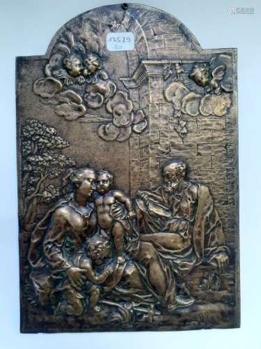 Plaque cintrée en bronze ornée d'une Sainte Famille. XVIIIèm...