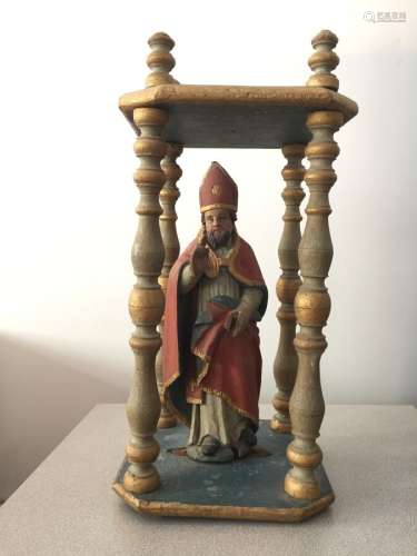 Saint Nicolas, sculpture en bois polychrome, XVIIIe - XIXe s...