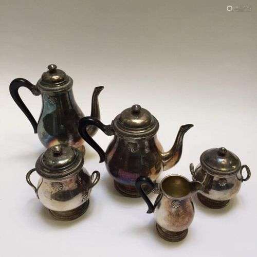 Service à café et à thé en métal argenté, XXe siècle Compren...