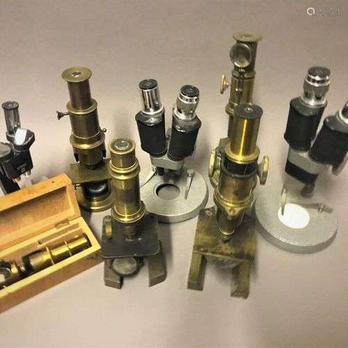 Ensemble comprenant cinq microscopes et trois loupes binocul...