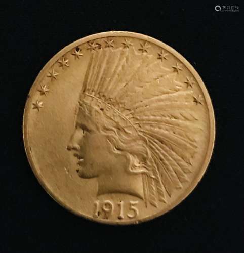 Pièce en or de 10 dollars à la tête d'indien, 1915 Poids : 1...