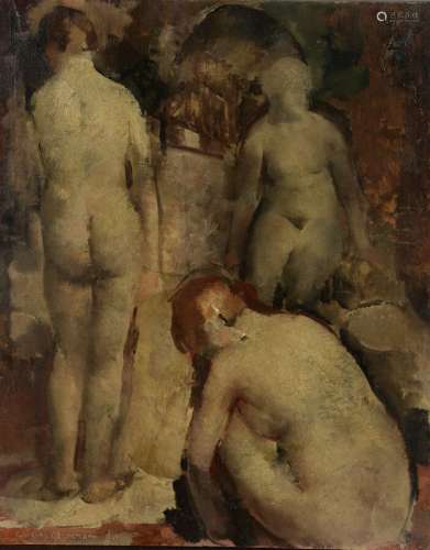Grigory GLUCKMANN (1898-1973) Deux nus et une sculpture dans...