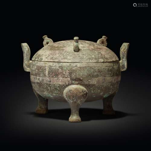 An archaic bronze ritual food vessel and cover (Ding), Easte...