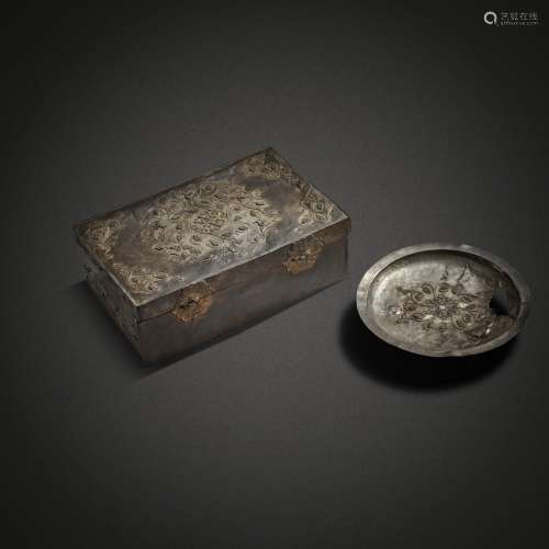 Two silver articles, Tang / Song dynasty | 唐 / 宋 銀花卉紋蓋...