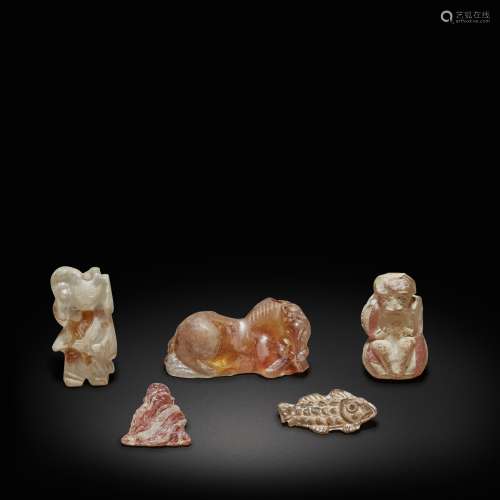 A group of five glass animals and figures, Han dynasty | 漢 ...