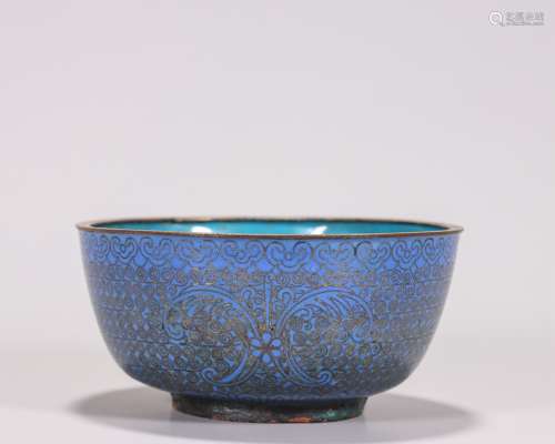 銅胎掐絲琺瑯藍彩纏枝花卉紋碗