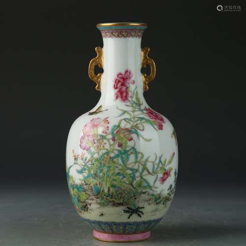 A famille-rose 'floral and birds' vase