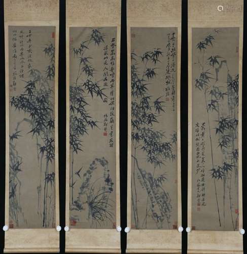 A Zheng banqiao's four pieces bamboo painting