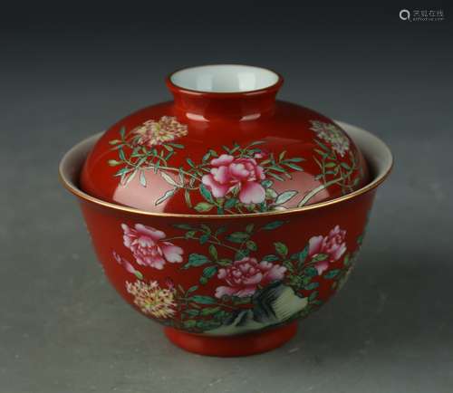 A famille-rose 'floral' bowl and cover