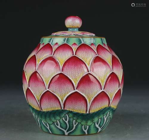 A enamel 'floral' jar and cover