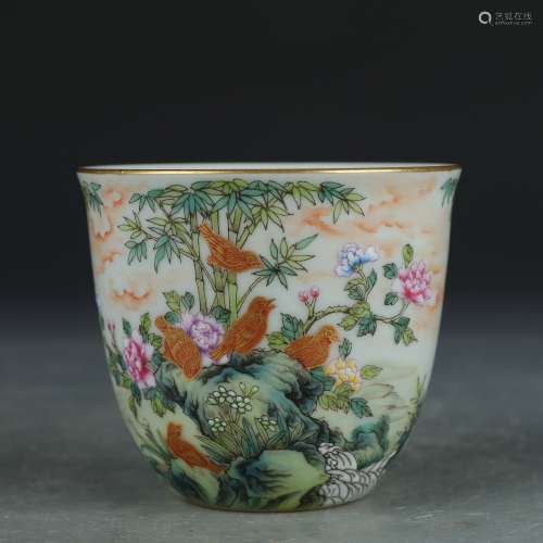 A famille-rose 'floral and birds' cup