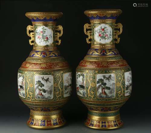 A pair of enamel vase