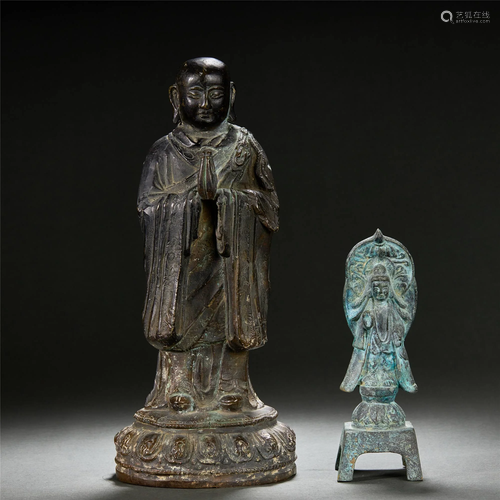 CHINESE A SET OF BRONZE BUDDHA STATUES,MING/TANG