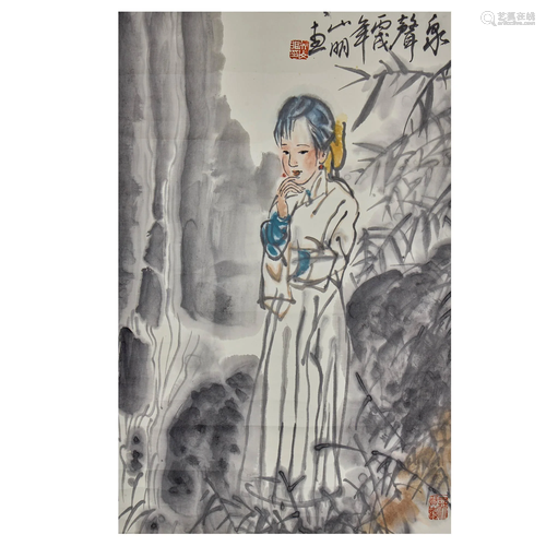 WU SHANMING,CHINESE PAINTING AND CALLIGRAPHY SCROLL