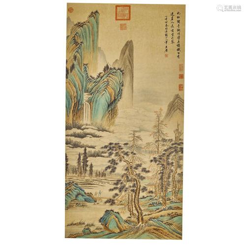 WU LI,CHINESE PAINTING AND CALLIGRAPHY SCROLL