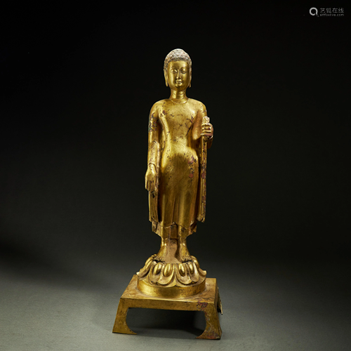 CHINESE GILT BRONZE BUDDHA STATUE,TANG DYNASTY