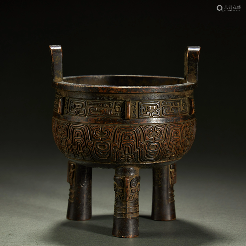 CHINESE BRONZE TRIPOD CENSER,QING DYNASTY