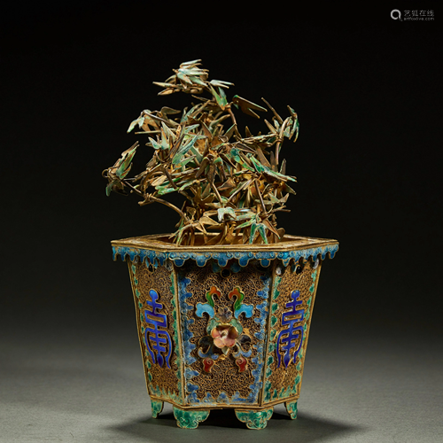 CHINESE PARCEL-GILT SILVER FILIGREE AND ENAMEL