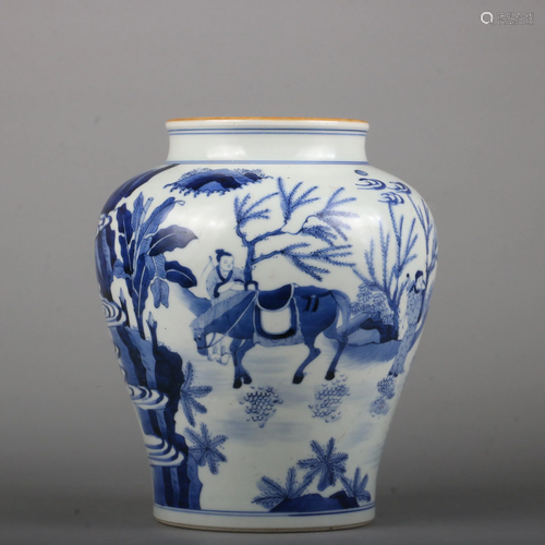 CHINESE BLUE AND WHITE PORCELAIN JAR,QING DYNASTY