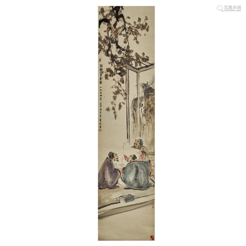 FU BAOSHI,CHINESE PAINTING AND CALLIGRAPHY SCROLL