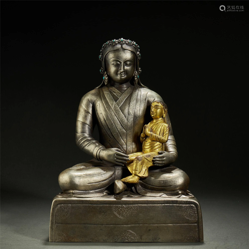 TIBETAN SILVER BUDDHA STATUE,QING DYNASTY