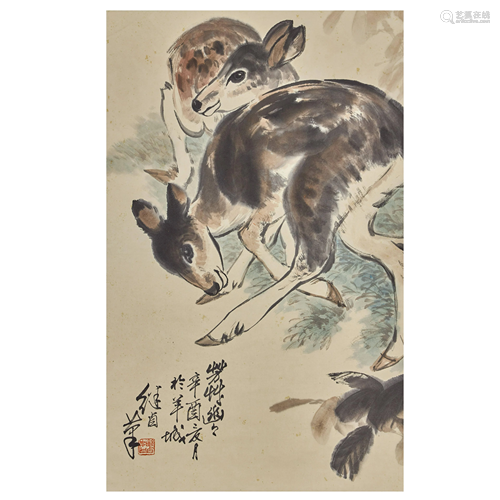 LIU JILU,CHINESE PAINTING AND CALLIGRAPHY SCROLL