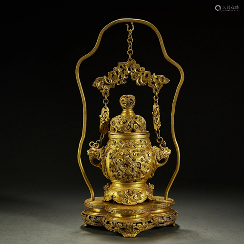 CHINESE GILT BRONZE CENSER,QING DYNASTY