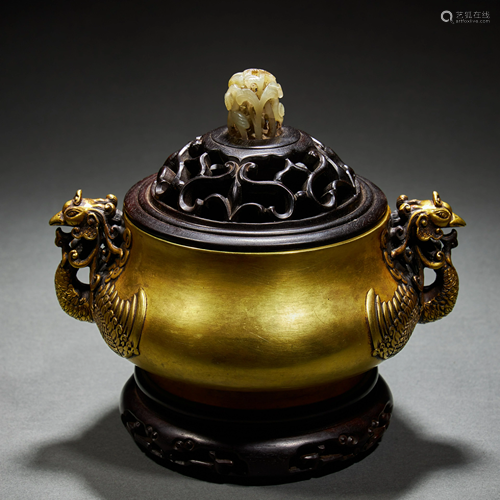 CHINESE GILT BRONZE CENSER,QING DYNASTY