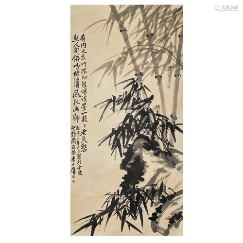 LI FANGYING,CHINESE PAINTING AND CALLIGRAPHY SCROLL