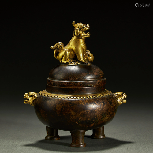 CHINESE GILT BRONZE CENSER,QING DYNASTY