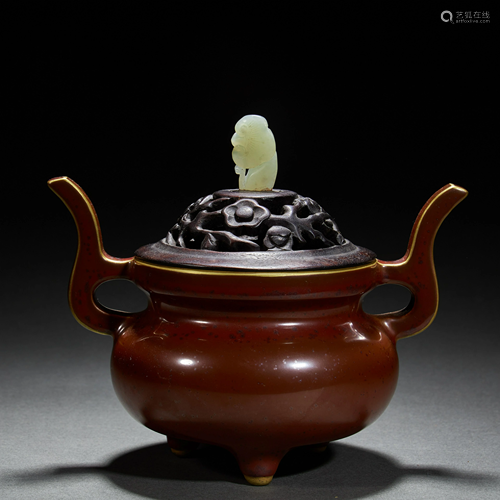 CHINESE COPPER-RED GLAZED PORCELAIN CENSER,QING DYNASTY