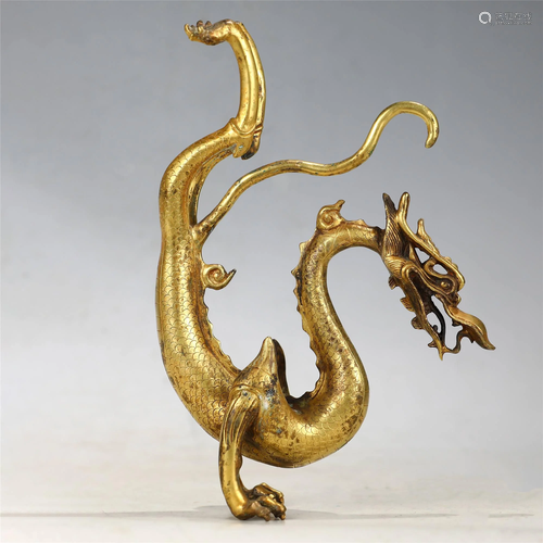 CHINESE GILT BRONZE DRAGON,HAN DYNASTY