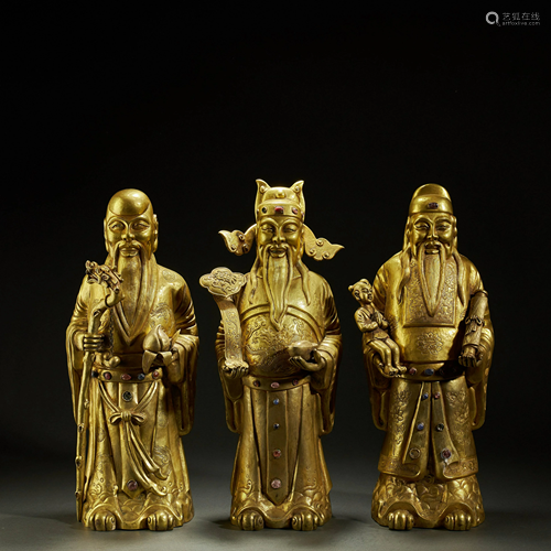 CHINESE A SET OF GILT BRONZE BUDDHA STATUE,MING DY…