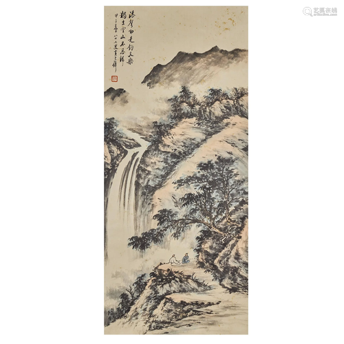 HUANG JUNBI,CHINESE PAINTING AND CALLIGRAPHY SCROLL