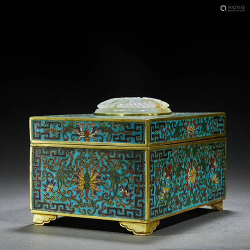 CHINESE JADE-INLAID GILT BRONZE CLOISONNE ENAMEL