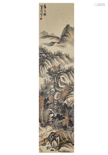 XIAO QIANZHONG,CHINESE PAINTING AND CALLIGRAPHY SCROLL