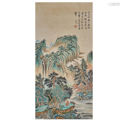 PU RU,CHINESE PAINTING AND CALLIGRAPHY SCROLL