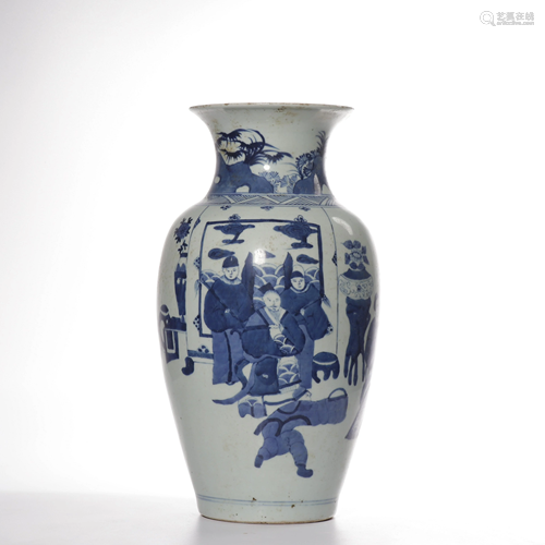 CHINESE BLUE AND WHITE PORCELAIN VASE,QING DYNASTY